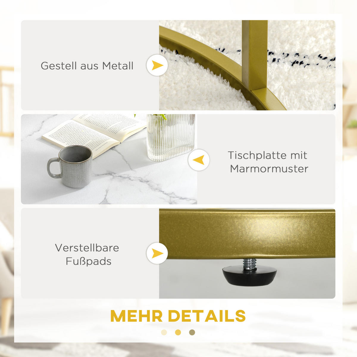 COUCHTISCH-SET Ø74/46,3 cm weiß mit stapelbarer 2er-Kombination aus Stahl und Spanholz - Weiß, Metall (74/74/46.3cm) - OKWISH
