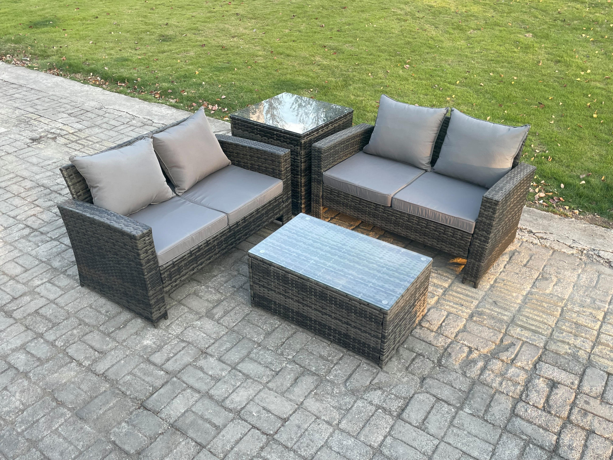 GARTENSOFA Hohe Rückenlehne Polyrattan Dunkelgrau 4-Sitzer - Dunkelgrau, Metall - Fimous