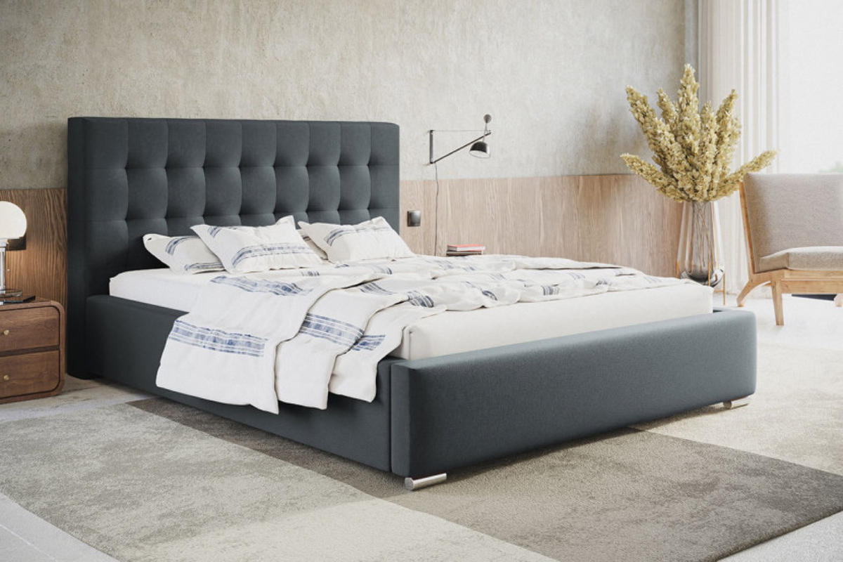 BETT Grau BEN 2 Metallrahmen 200x200 cm - Schwarz/Graphitfarben, Textil (200/200cm) - Sepro Meble