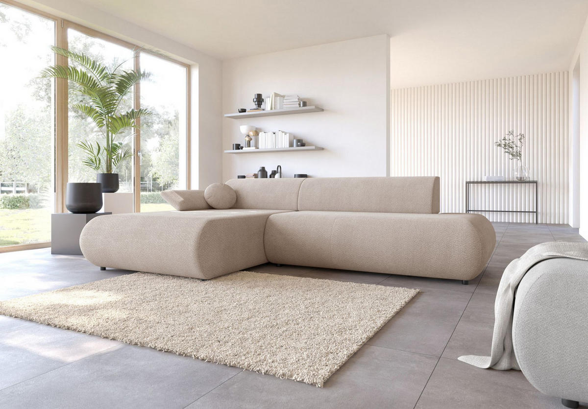 ECKSOFA Armone Hellbeige Chenille - Ecru/Schwarz, Kunststoff/Textil (286/173.5cm) - Selsey