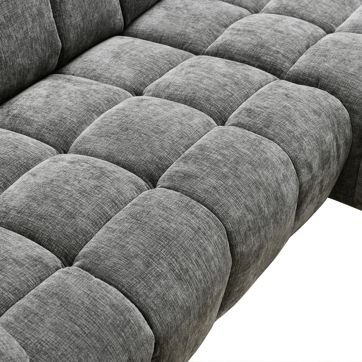 ECKSOFA mit Longchair - Grau - Chenille - Braun/Grau, Textil/Metall (266/178cm) - home24