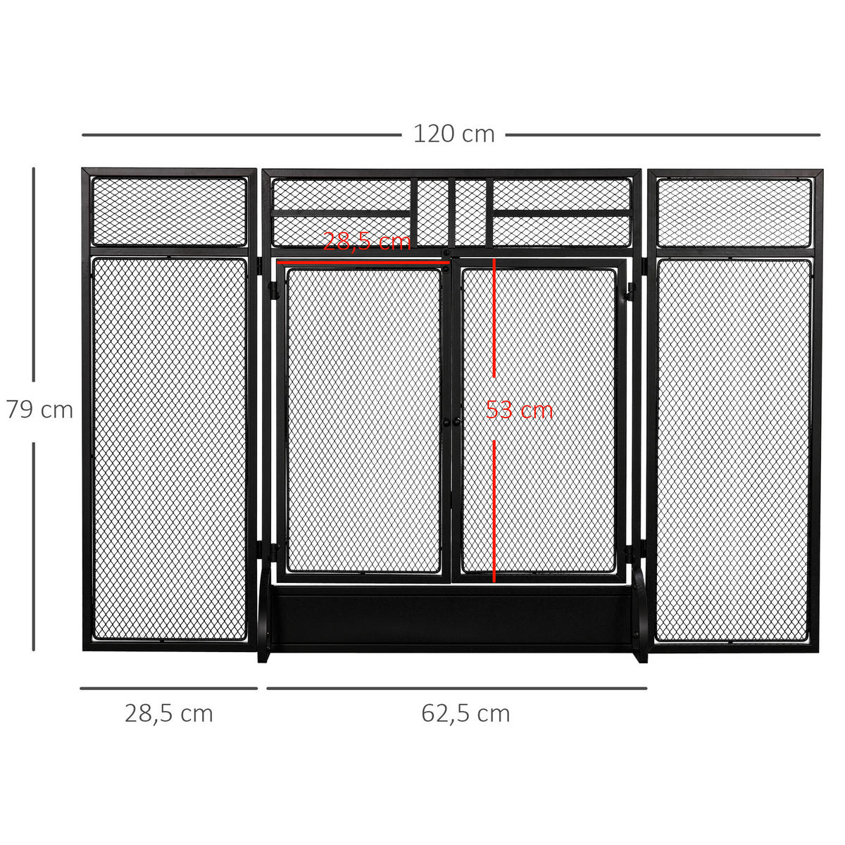 KAMINSCHIRM DE-17027 3 klappbare Flügel mit Doppeltür Schwarz - Schwarz, Metall (1/79/120cm) - ComfortXL