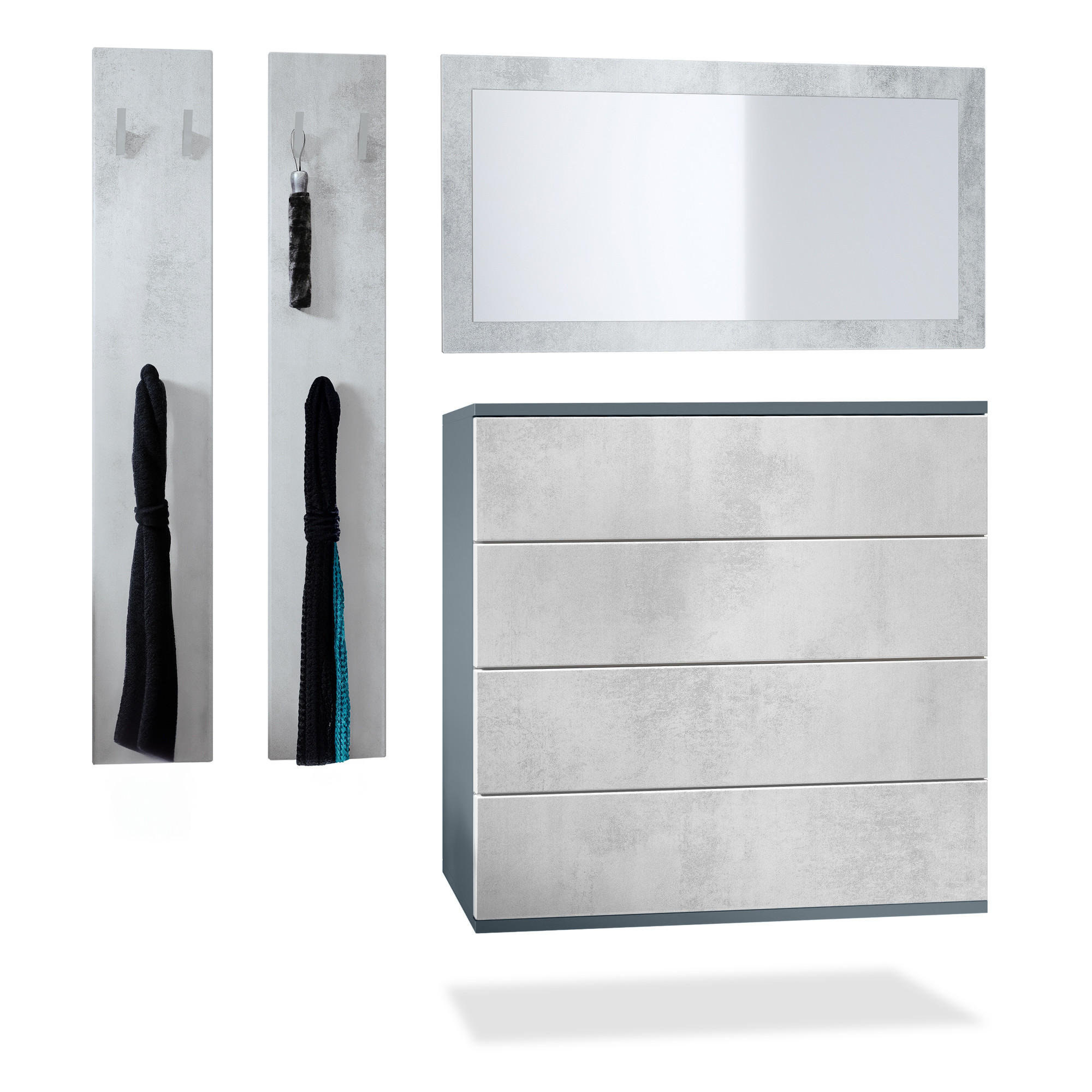 GARDEROBE Horizon Beton Oxid Optik - Hellgrau, Holzwerkstoff (142/146/35cm) - Vladon