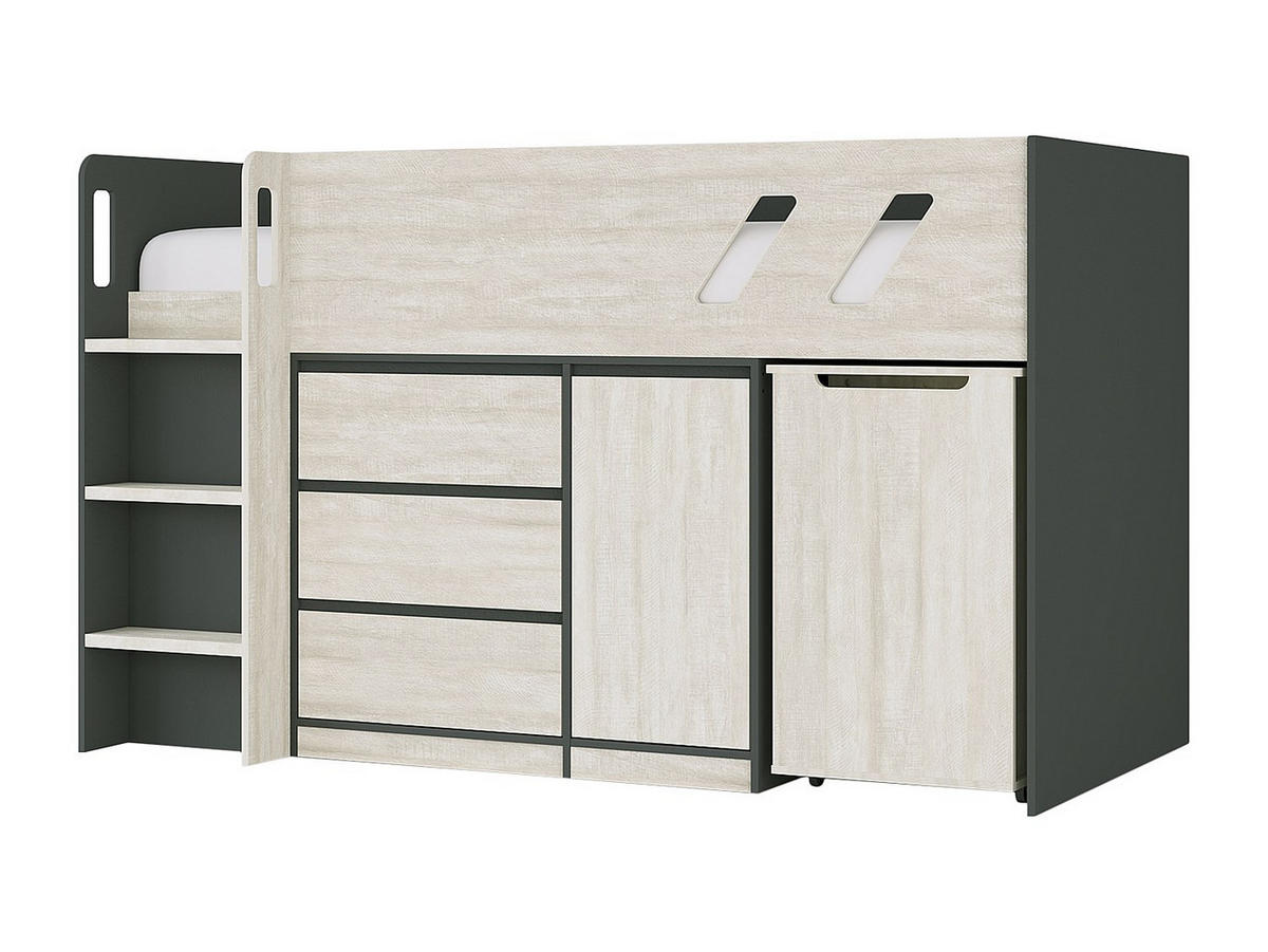 BETTKOMBINATION - 1 Person - holz - hellgrau, anthrazitgrau Sagiti - Anthrazit/Hellgrau, Holz (90/190cm) - Vente-Unique