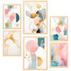 POSTER Set Mit 6 Grün Gold Fuchsia Lila Abstrakt A3 & A4 Rahmen Aus Hellem Holz - Beige, Papier (29/3/42cm) - Nacnic