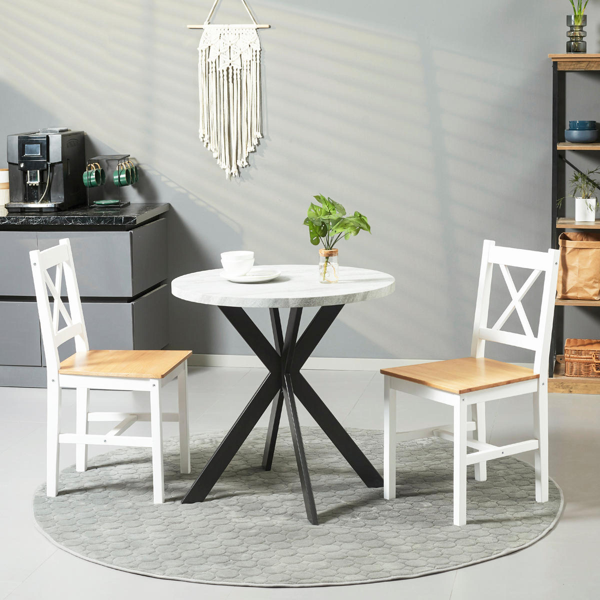 ESSZIMMERSTÜHLE 2er-Set DE-13199 Landhausstil mit gekreuzter Rückenlehne Weiß/Eiche - Weiß, Holz (46.5/86/41cm) - ComfortXL