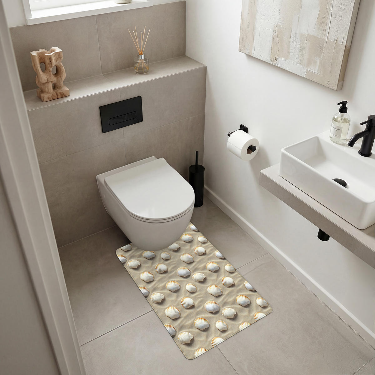 WC PŘEDLOŽKA Mušle - Písek - Námořní 50x80 cm - písková barva, textil/plast (50/1cm) - OnlyWow