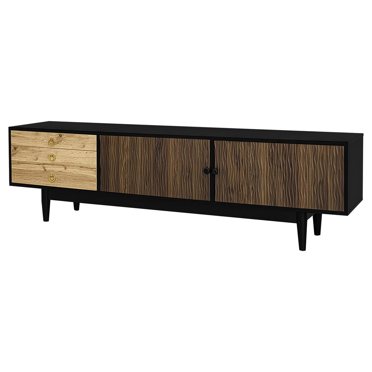 TV-LOWBOARD Schwarz-Natur 180/38/50 cm - Schwarz, Holzwerkstoff (180/50/38cm) - PANGIVO