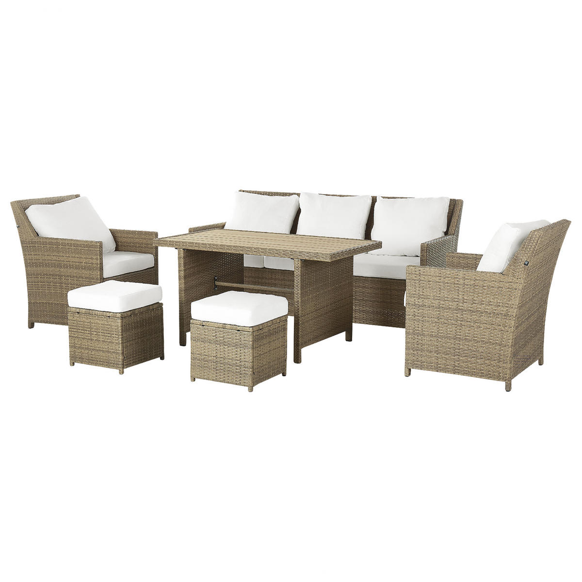 LOUNGE SET 5-Sitzer Rattan Auflagen weiß Fonti - Weiß/Braun, Kunststoff - Beliani