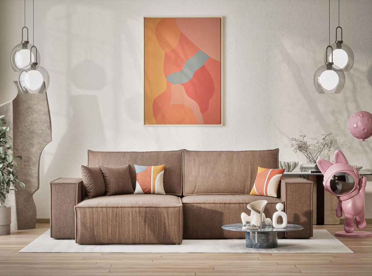 ECKSOFA MIT SCHLAFFUNKTION Zaya Hellbraun Webstoff - Hellbraun/Schwarz, Holz/Holzwerkstoff (255/148cm) - Maison de Reve