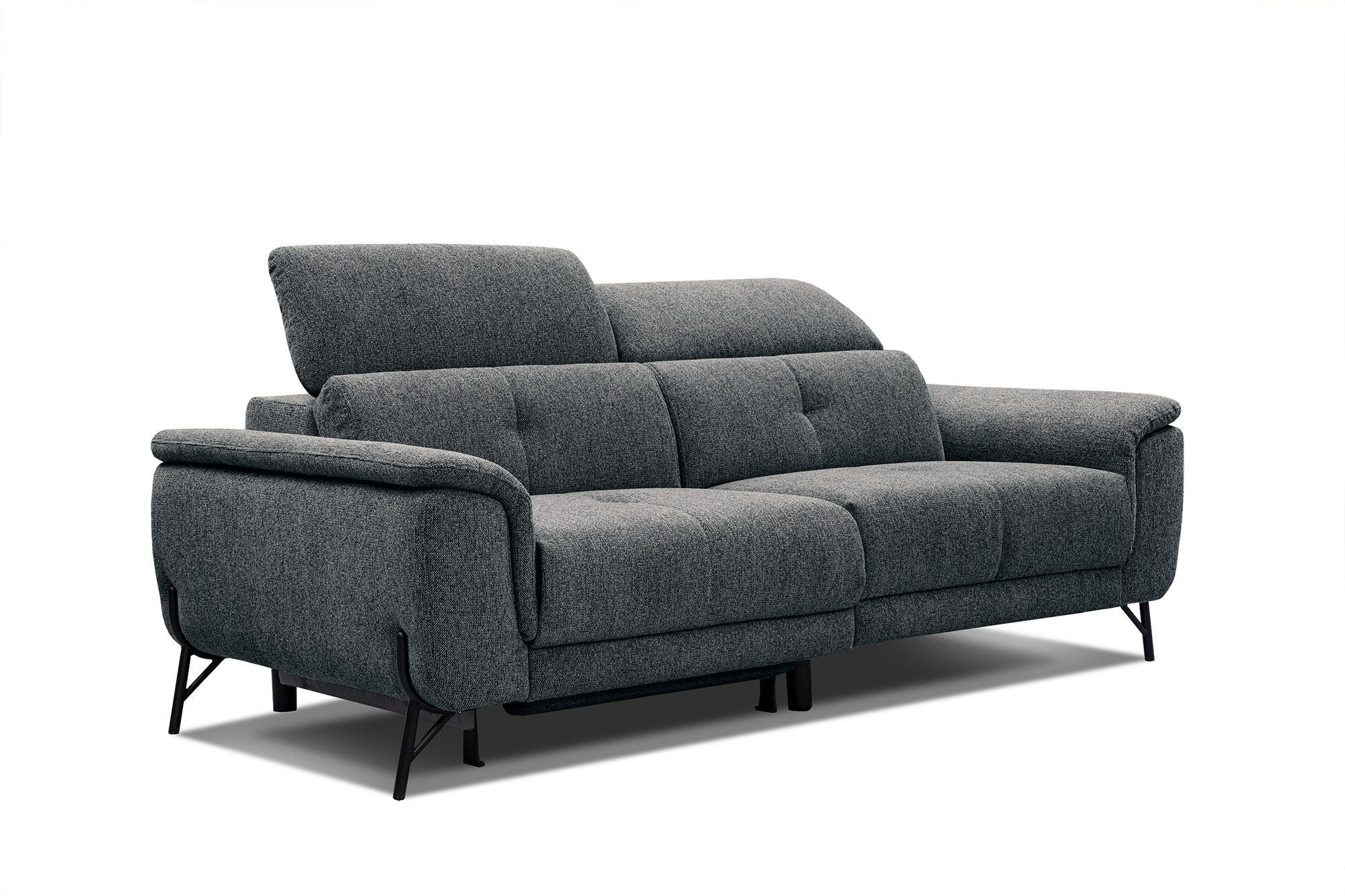 SOFA AVENA 3-Sitzer mit 1 Relaxfunktion, dunkelgrau - Dunkelgrau, Holzwerkstoff/Textil (204/80/108cm) - Courtois Laville
