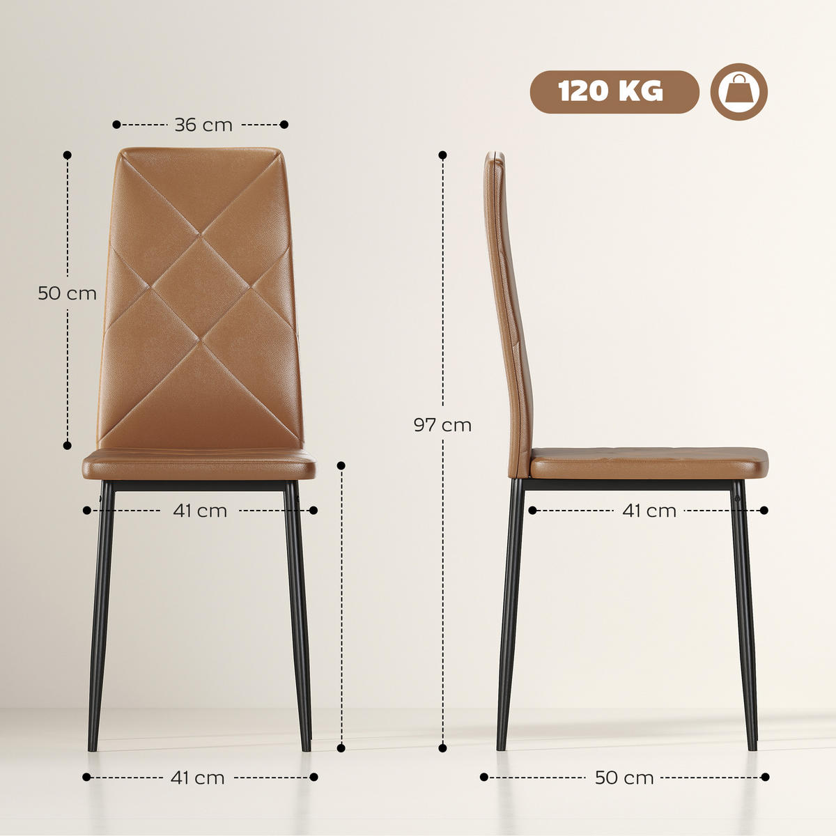 STÜHLE Braun 4 Stück - Braun, Leder (41/97/50cm) - GiPP