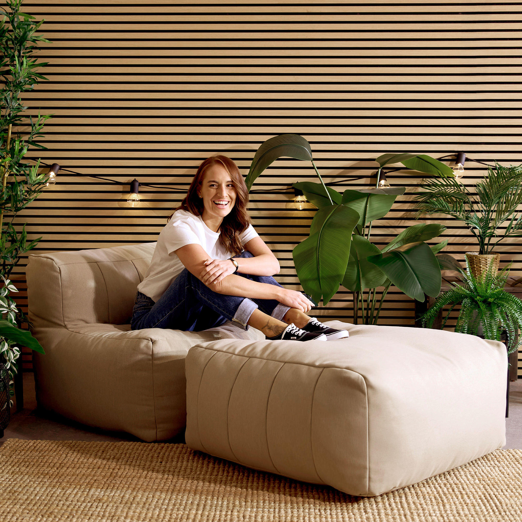SITZSACK-SOFA Outdoor 2-tlg.: Sessel, Fußstütze - Beige, Textil (95/68/100cm) - icon