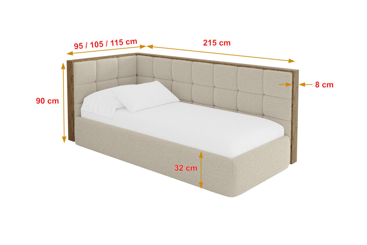 EINZELLBETT Jugendbett mit Bettkasten, Rechts - SOVY 100x200 Dunkelbeige - Taupe, Holzwerkstoff/Textil (100/200cm) - ALTDECOR