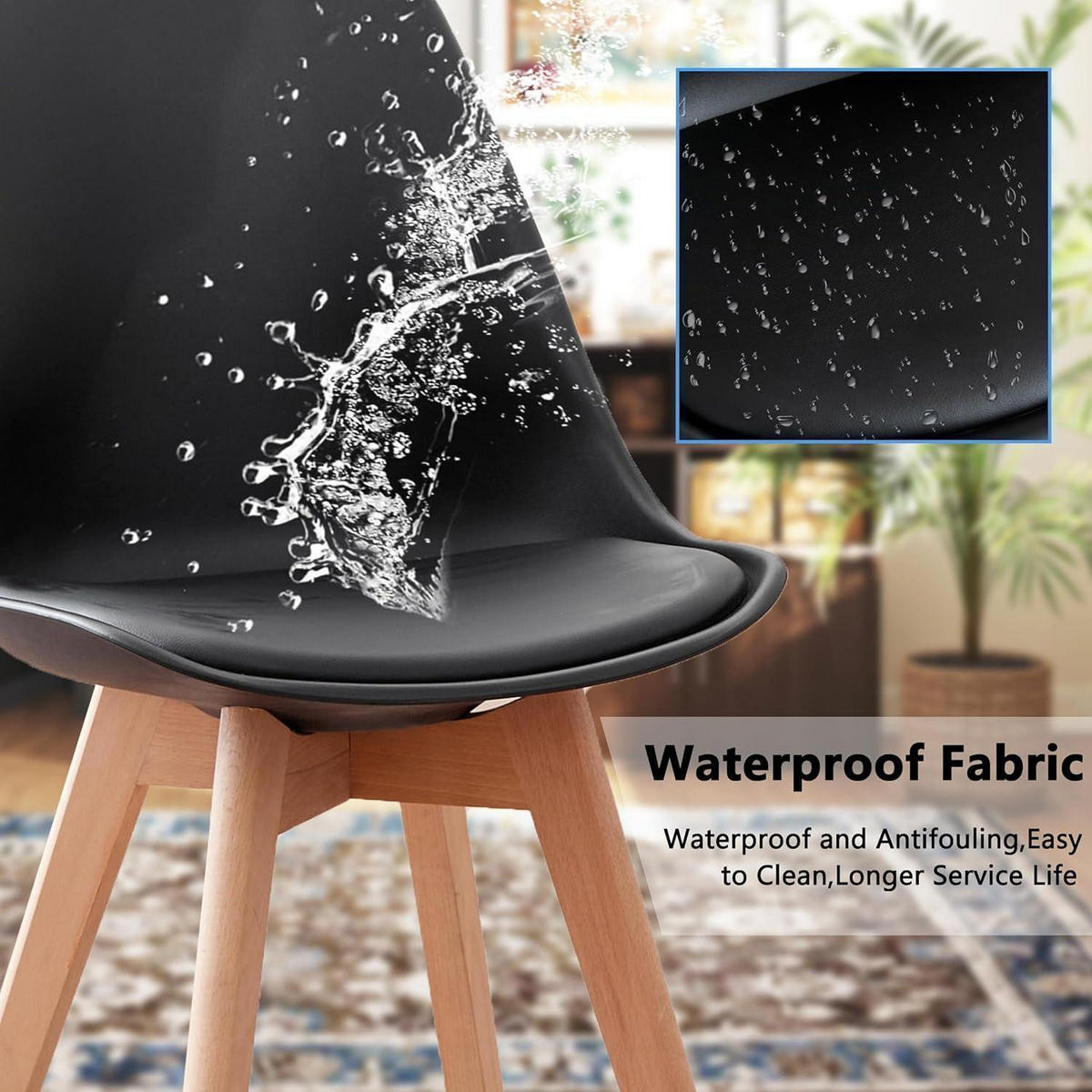 ESSZIMMERSTUHL 8er Set mit Massivholzbeinen und abnehmbarem Stuhlkissen Schwarz+Beige - Multicolor, Kunststoff (49/83/42cm)