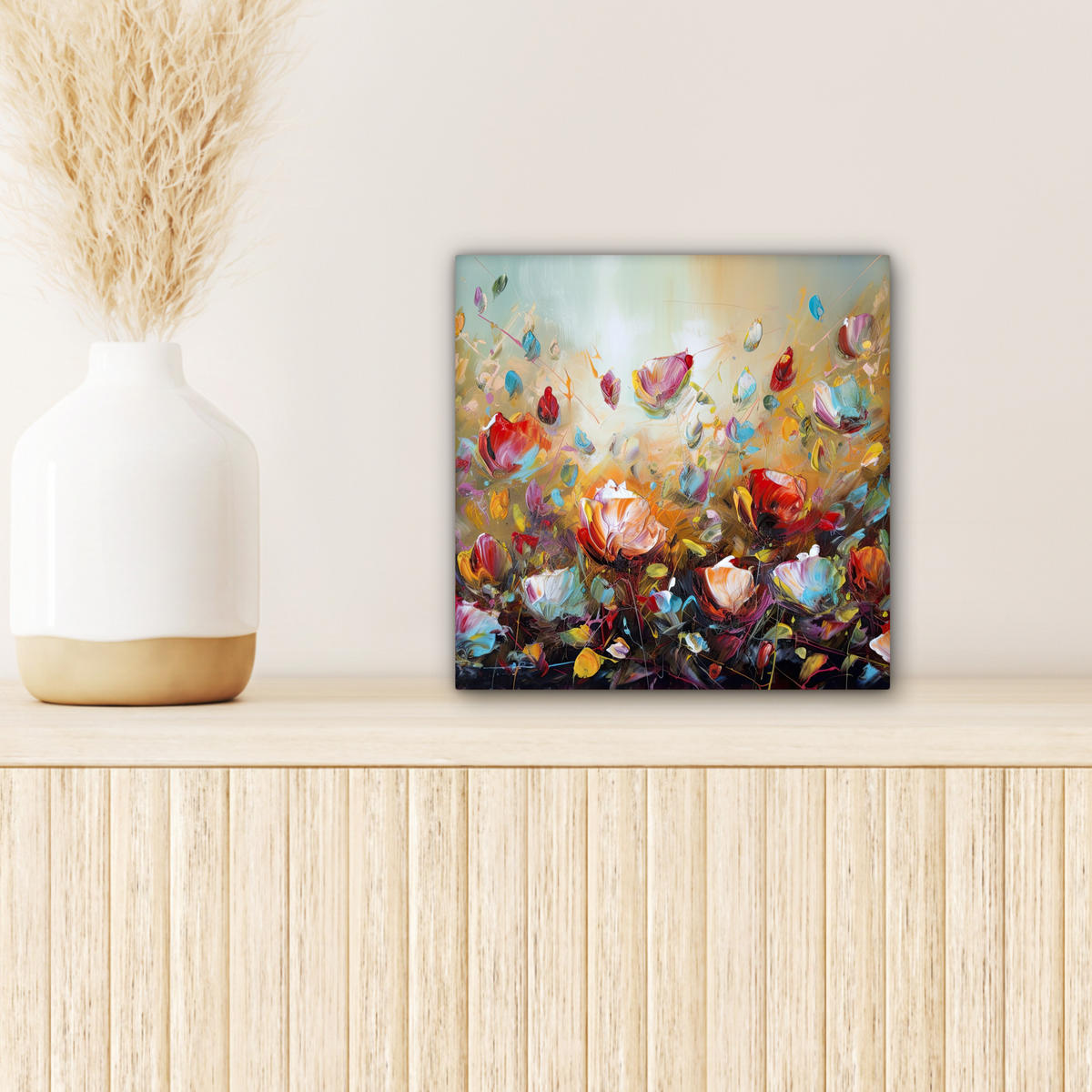 LEINWANDBILD Blumen - Kunst - Natur - Ölgemälde 20x20 cm - Multicolor, Textil (20/20cm) - MuchoWow