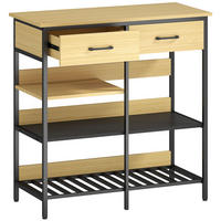 KOMMODE mit 2 Schubladen 3 offenen Regalen Naturholz - Schwarz/Naturfarben, Holzwerkstoff/Metall (40/91/90cm) - HOMCOM