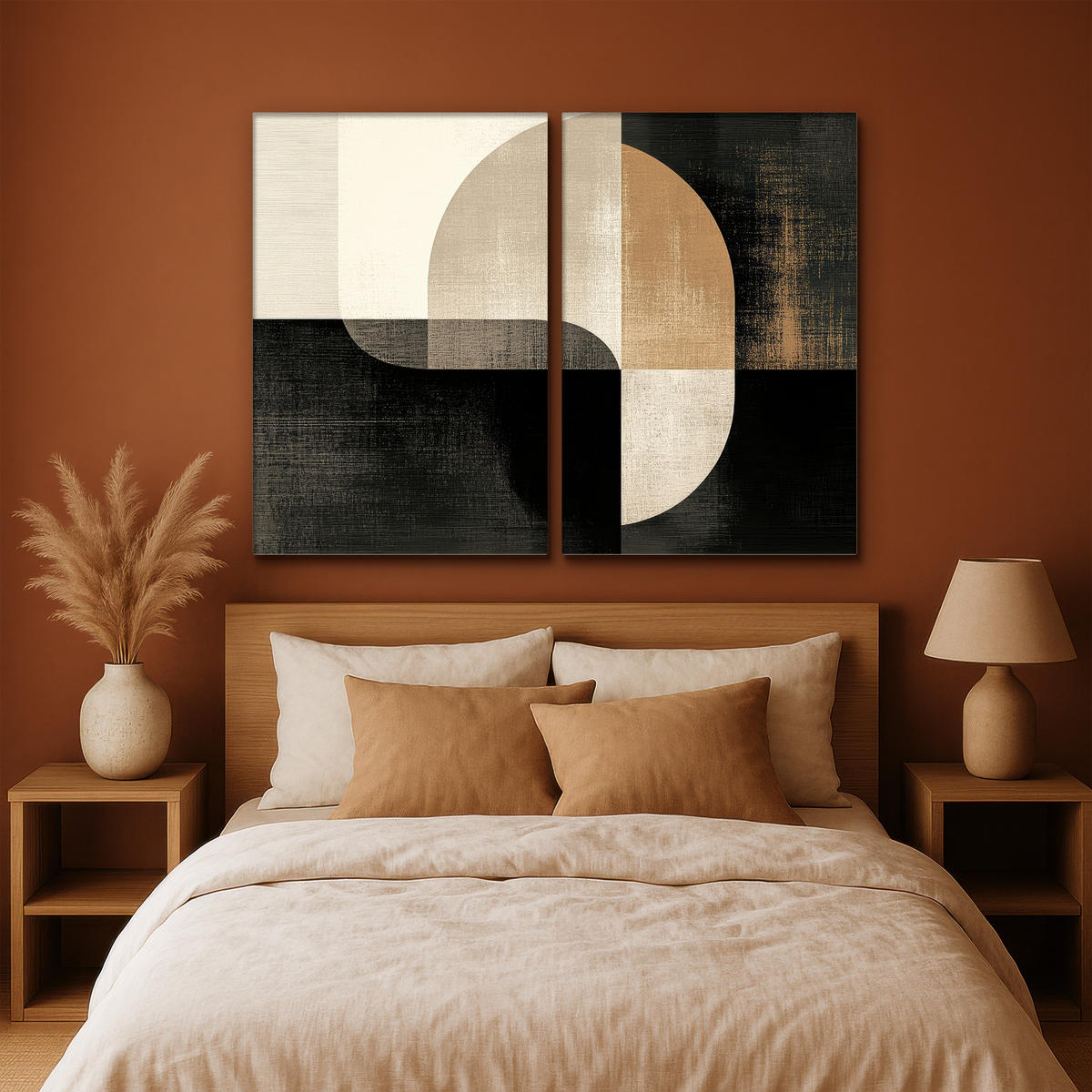 LEINWANDBILD 2er Set Formen - Abstrakt - Gold 160x120 cm - Schwarz, Textil (160/120cm) - MuchoWow