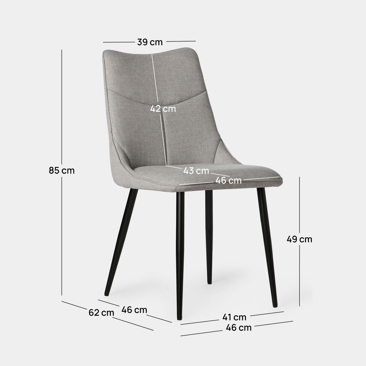 ESSZIMMERSTUHL Selma Grau 46 cm x 85 cm 2er-Set - Grau, Textil (46/85/62cm) - Klast Home