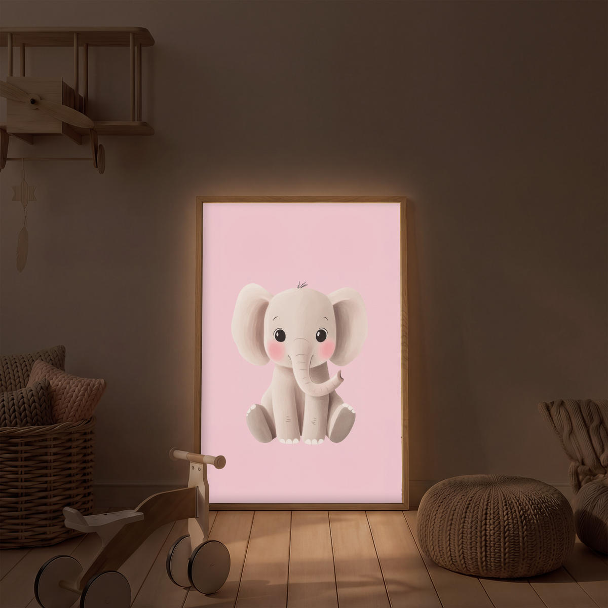 DOBÍJECÍ NOČNÍ LAMPIČKA Slon - Dítě - Růžová - Kreslený film 60x90 cm - růžová, kompozitní dřevo (8/60/90cm) - OnlyWow
