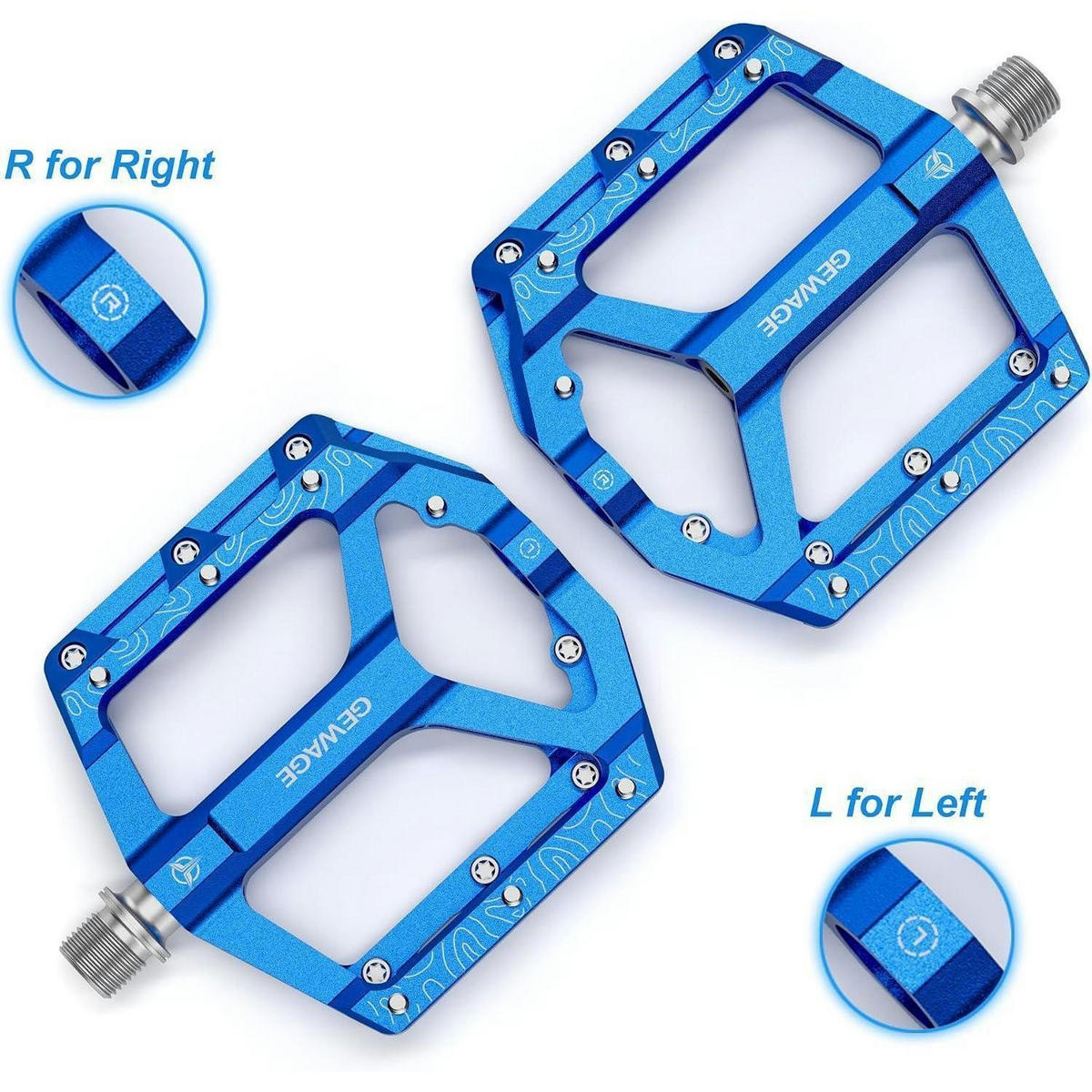 FAHRRADPEDALE Set – Flat Pedale für Mountainbike & Gravel Bike, Aluminium, CNC-gefräst, blau - Blau, Metall (10/2/12cm)