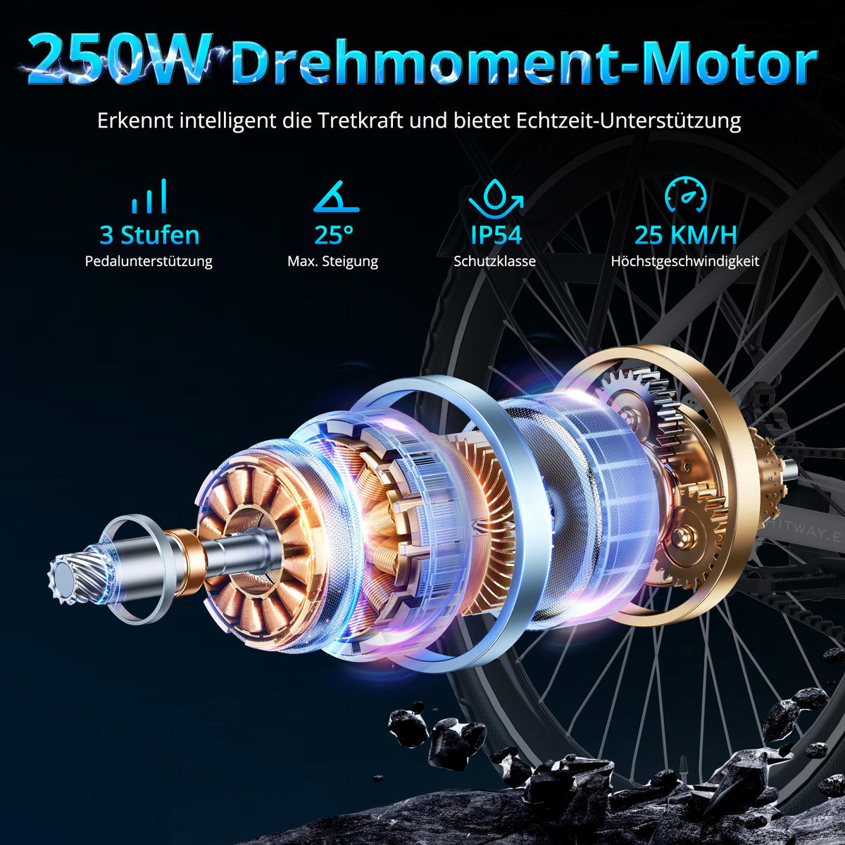 E-BIKE BK18PRO ,IP67 wasserdicht ,Torquemotor ,App-Steuerung - Grau, Metall (86cm) - HITWAY