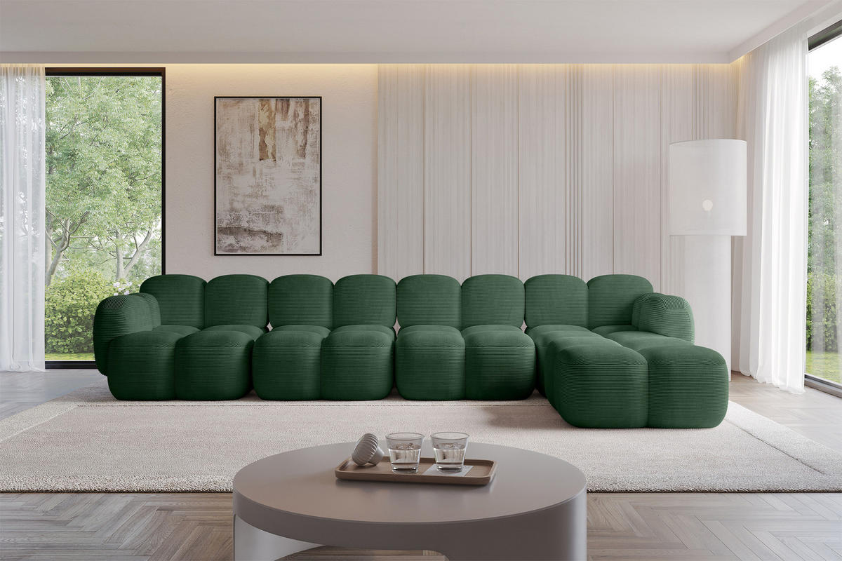 ECKSOFA modulares Sofa Rechts Miko-L3 390x205x75 Grün Cord - Waldgrün/Schwarz, Holzwerkstoff/Kunststoff (390/205cm) - ALTDECOR