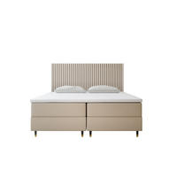 BOXBETT 160 x 200 cm mit Taschenmatratze ESTEPONA, Bettkästen mit Gasdruckfedern, Elegants gepolsterte Kopfstütze und Topper, Hellbeige - Beige, Holz/Textil (160/200cm) - Trada