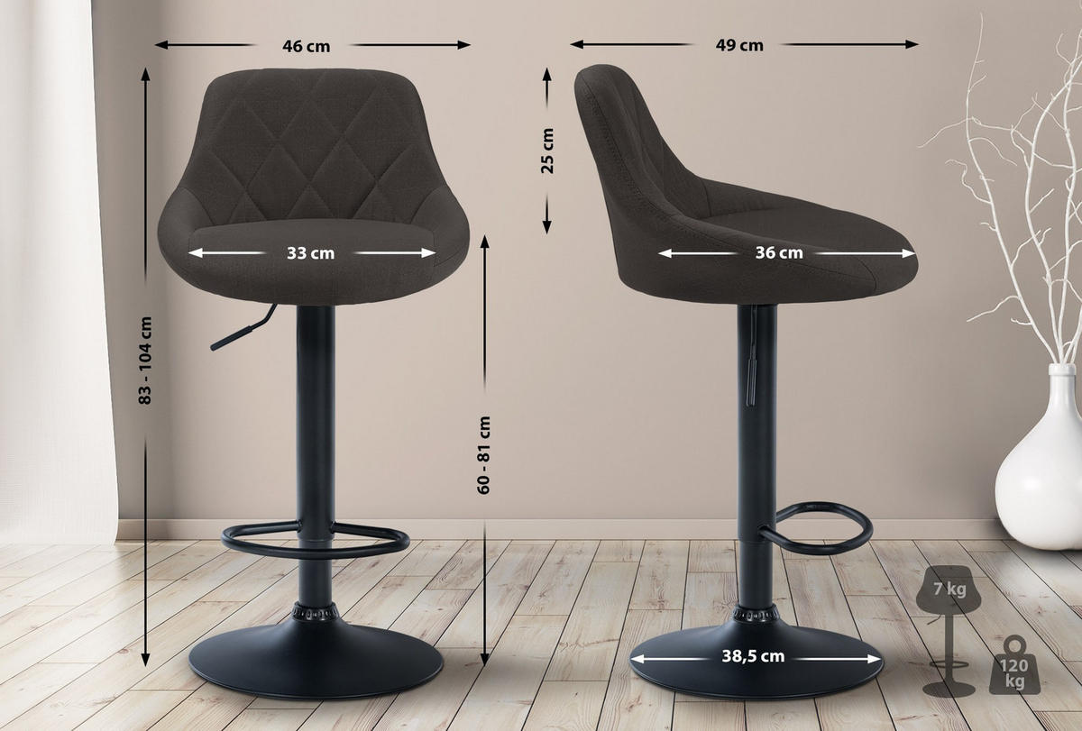 BARHOCKER Stoff dunkelgrau - Dunkelgrau/Schwarz, Textil/Metall (46/83/49cm) - CLP