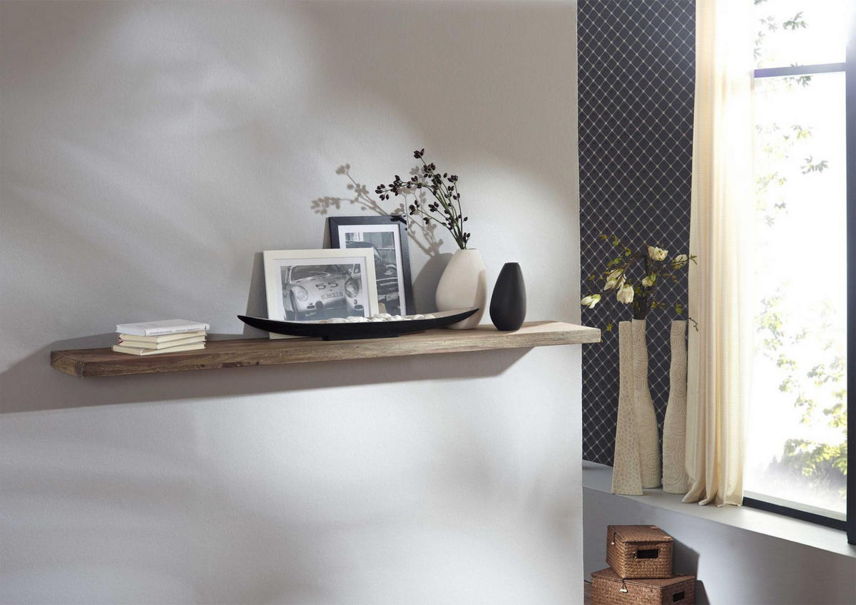 WANDREGAL Sheesham 55x25x4 grau geölt NATURE GREY #062 - Grau, Holzwerkstoff (55/4/25cm) - Massivmoebel24