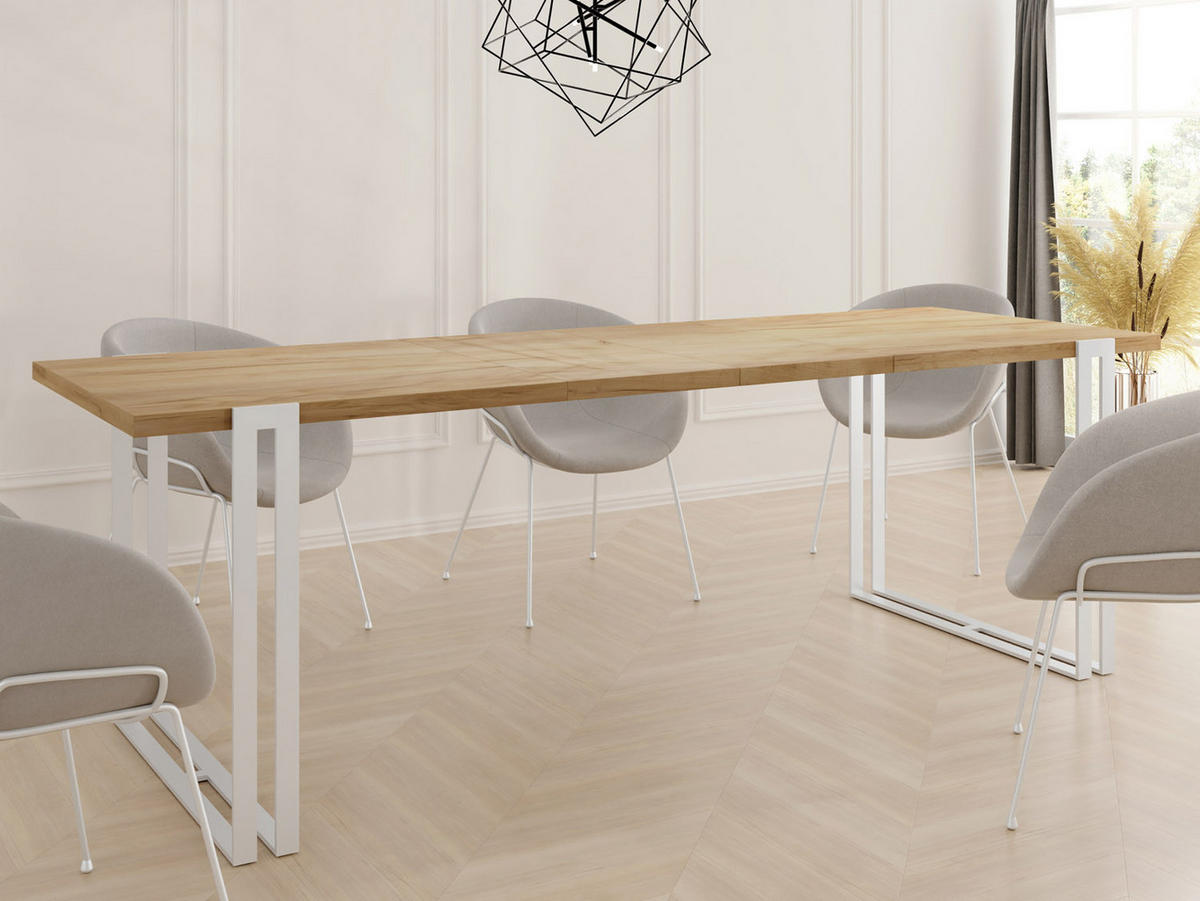 ESSTISCH Lilo rechteckig ausziehbar, Craft Eiche 140-240/80/76 cm - Eiche Wotan/Weiß, Holzwerkstoff/Metall (140/80/76cm) - WFL GROUP