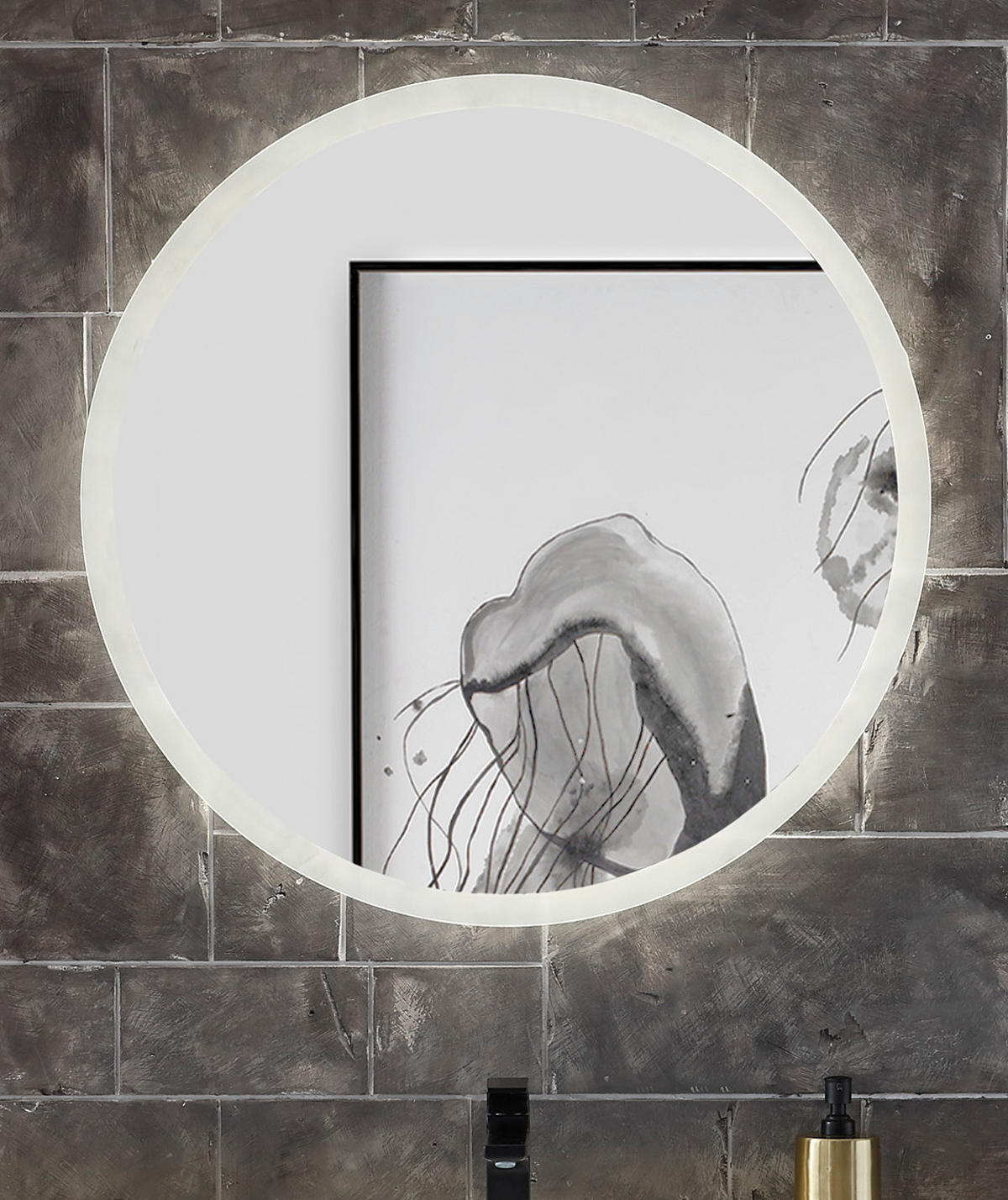 BADSPIEGEL mit LED Beleuchtung und Touchschalter, Badezimmer Spiegel rund 80 cm - Weiß, Glas (80/80/3cm) - Furn.Design