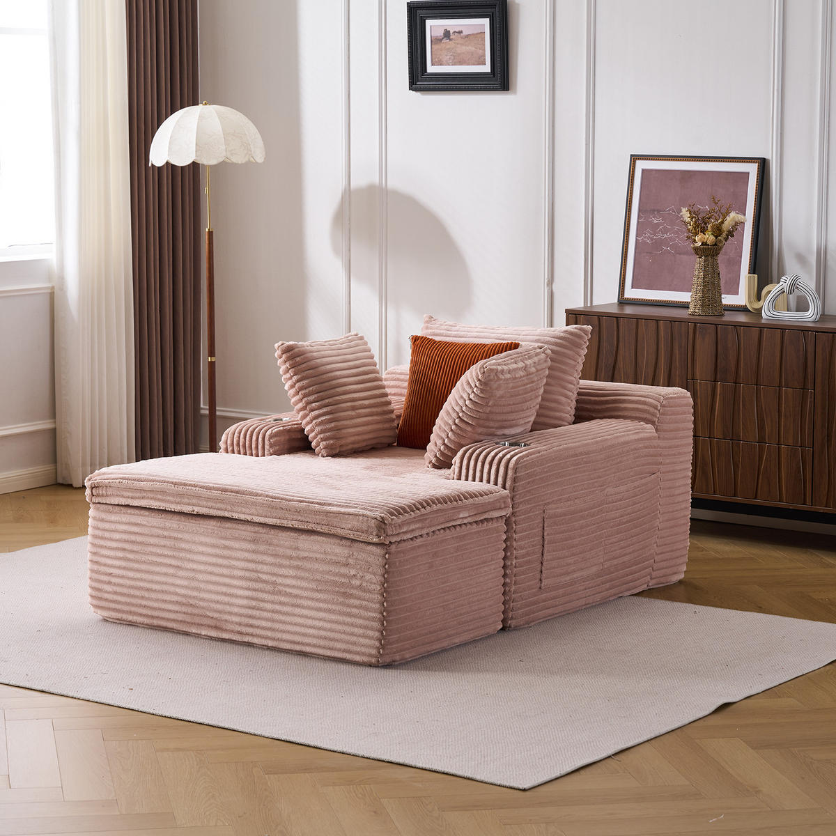KLAPPSOFA mit 2-in-1-Funktionskissen, Cordstoff - Rosa - Pink, Textil (113/63/164cm) - KOMHTOM
