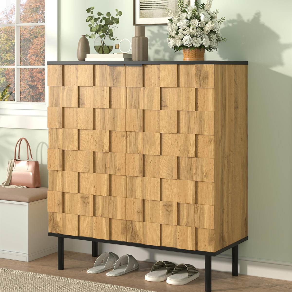 SCHUHSCHRANK 2-türig 80 x 35 x 91,5 cm Holzoptik Natur - Braun, Holz (35/91.5/80cm) - Beauniv