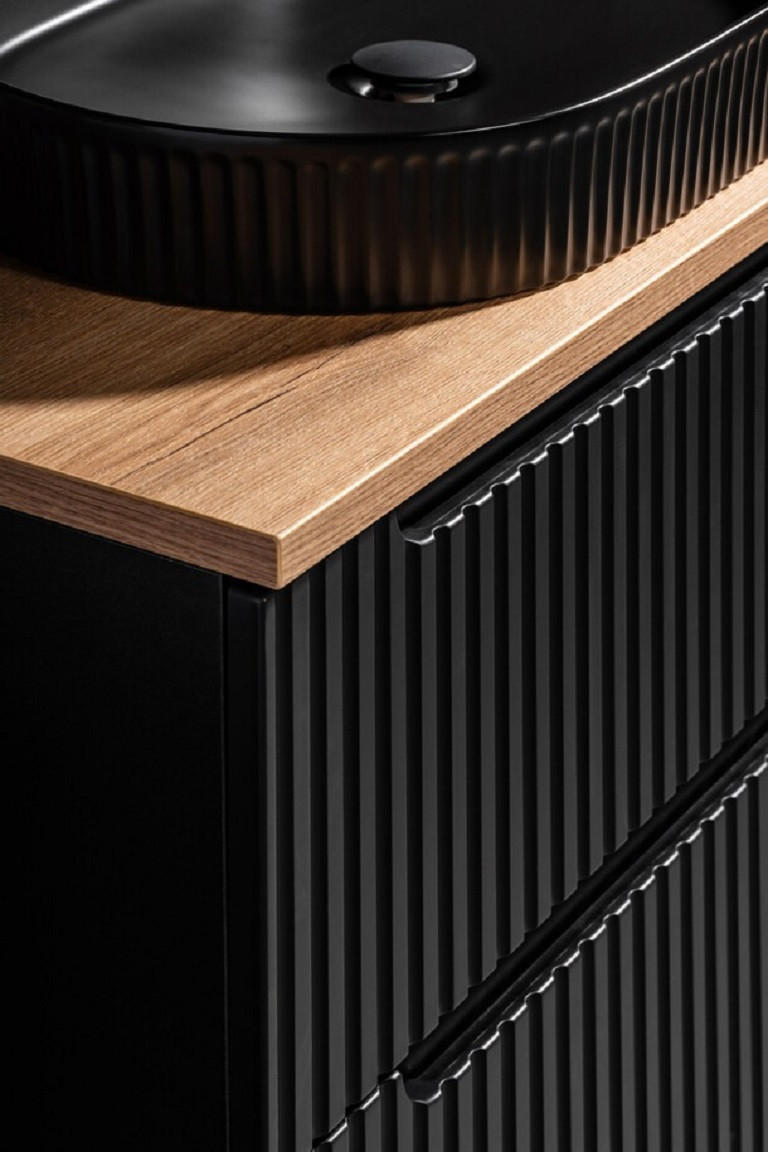 BADMÖBEL-SET 8 Teile - Nova Black N BM50 in Schwarz / Evoke Eiche - Schwarz/Eiche Artisan, Holz (140/140/40cm)