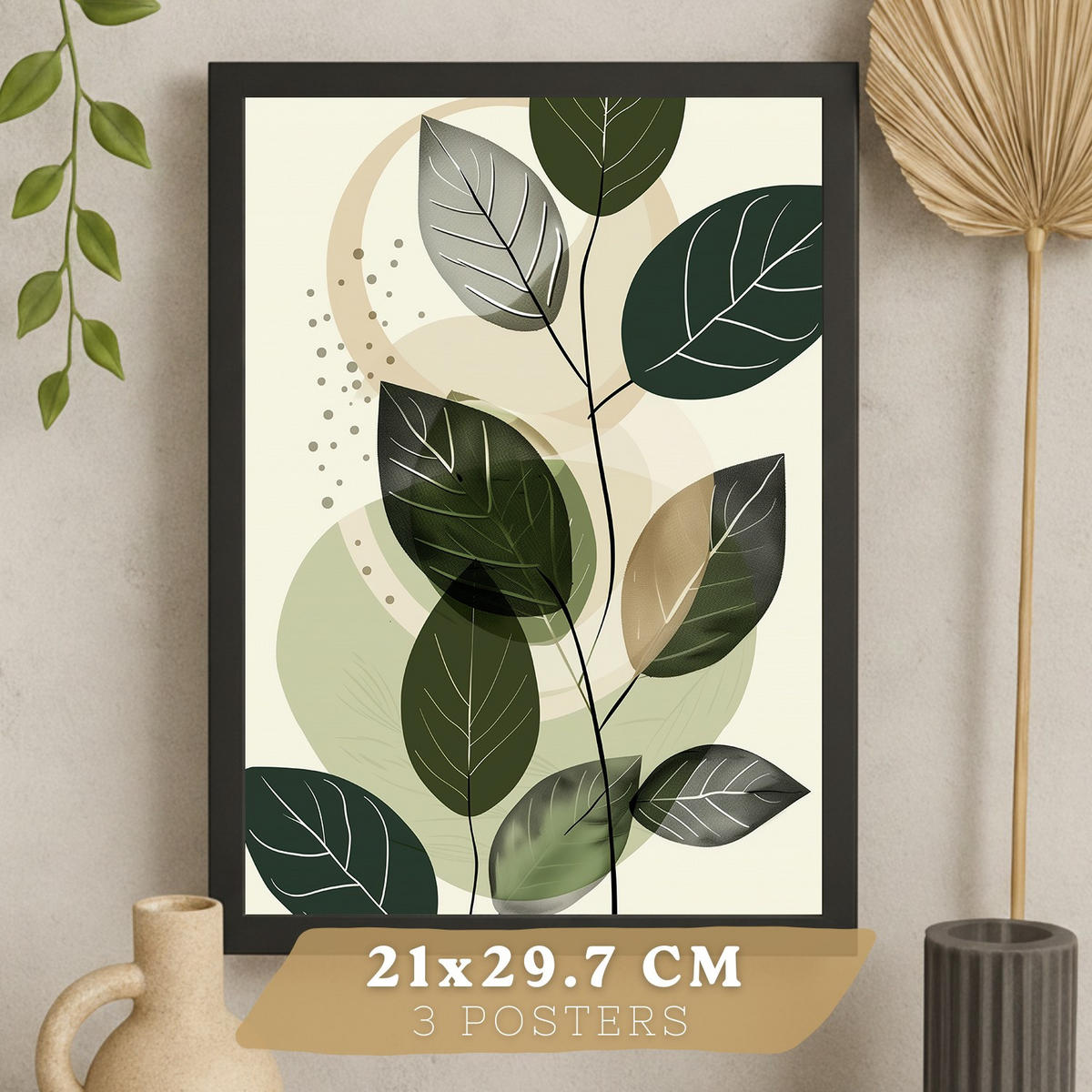 PLAKAT Sada 3 Green Botanica A3 Černý rám - černá, papír (29.7/1/42cm) - Nacnic