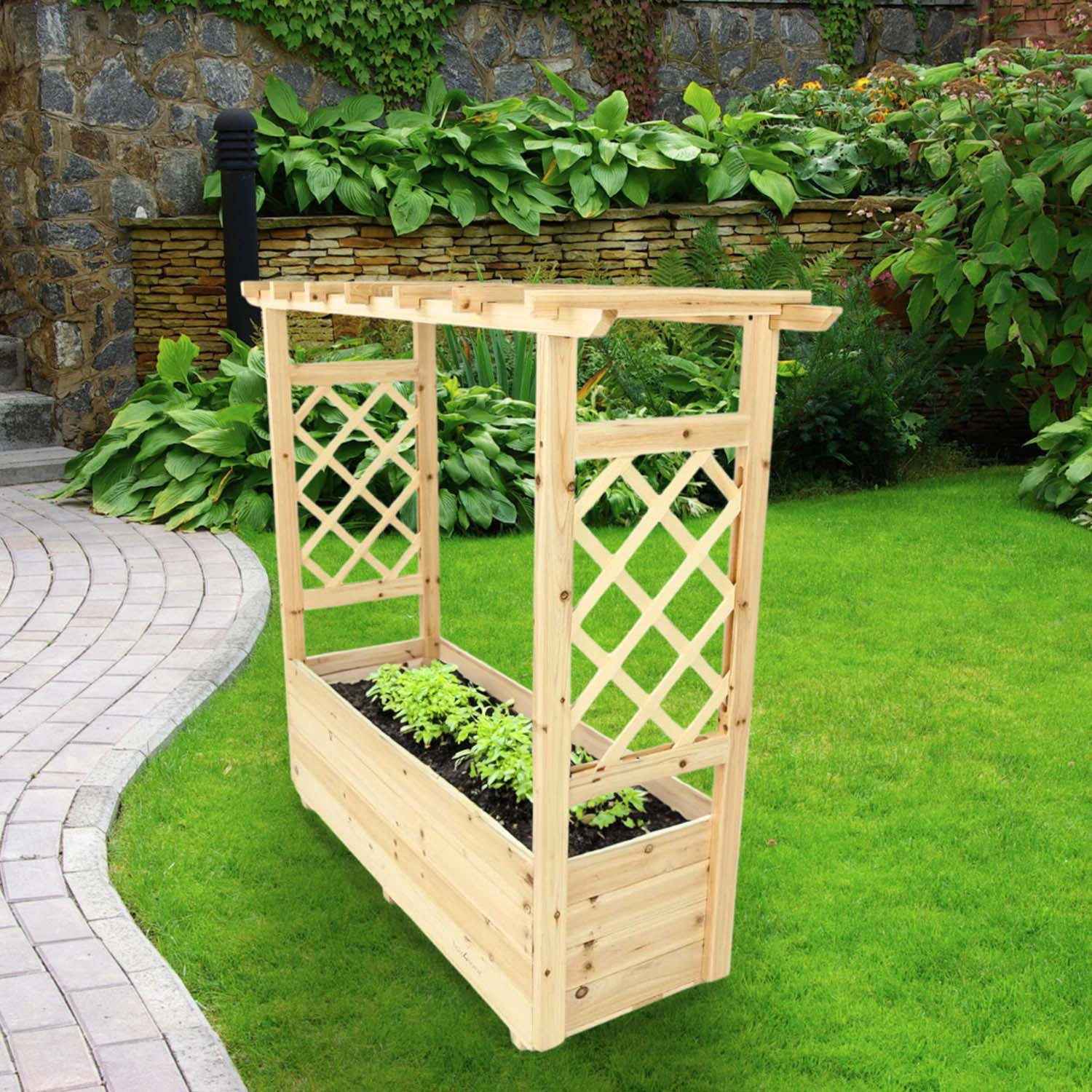 PFLANZKASTEN mit Rankgittern & Dach - Tannenholz - 98 x 33 x 103cm - Naturfarben, Holz (98/103/33cm) - holz4home