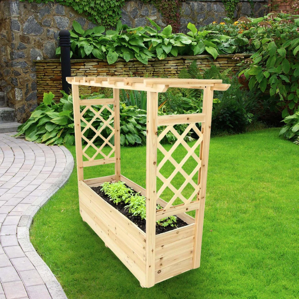 PFLANZKASTEN mit Rankgittern & Dach - Tannenholz - 98 x 33 x 103cm - Naturfarben, Holz (98/103/33cm) - holz4home