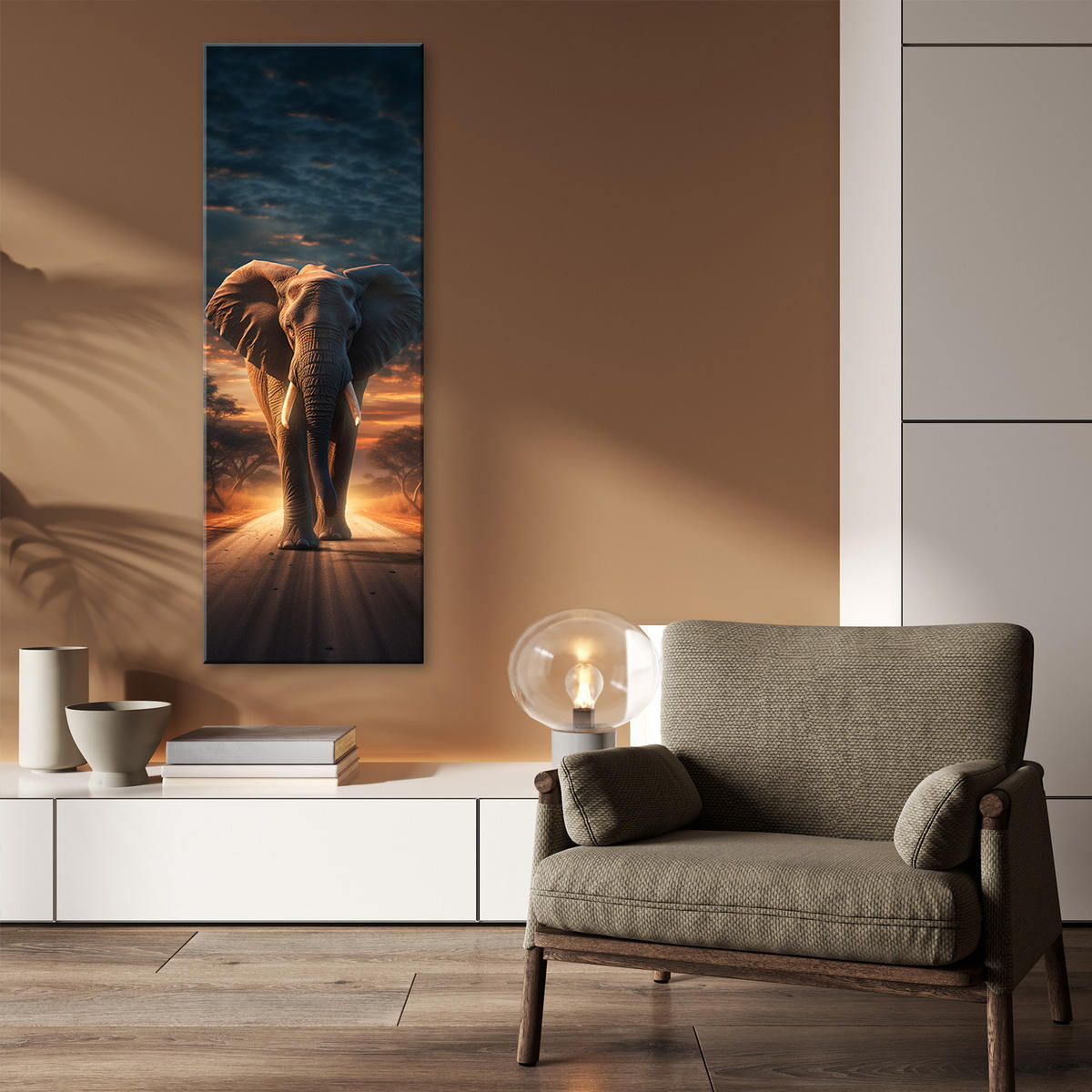 WANDBILD elefant safari tier - Braun, Textil (30/90cm) - Feeby