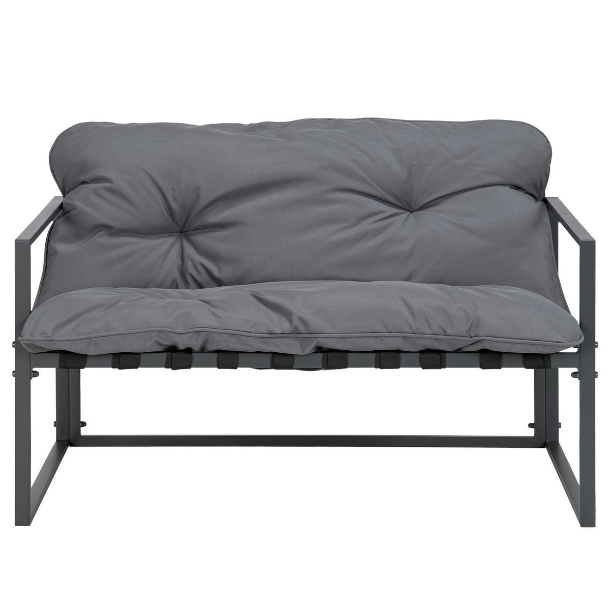 GARTENSITZGRUPPE - Eisen / Polyester - Schwarz / Grau - 4-teilig - Schwarz/Grau, Glas/Kunststoff - home24