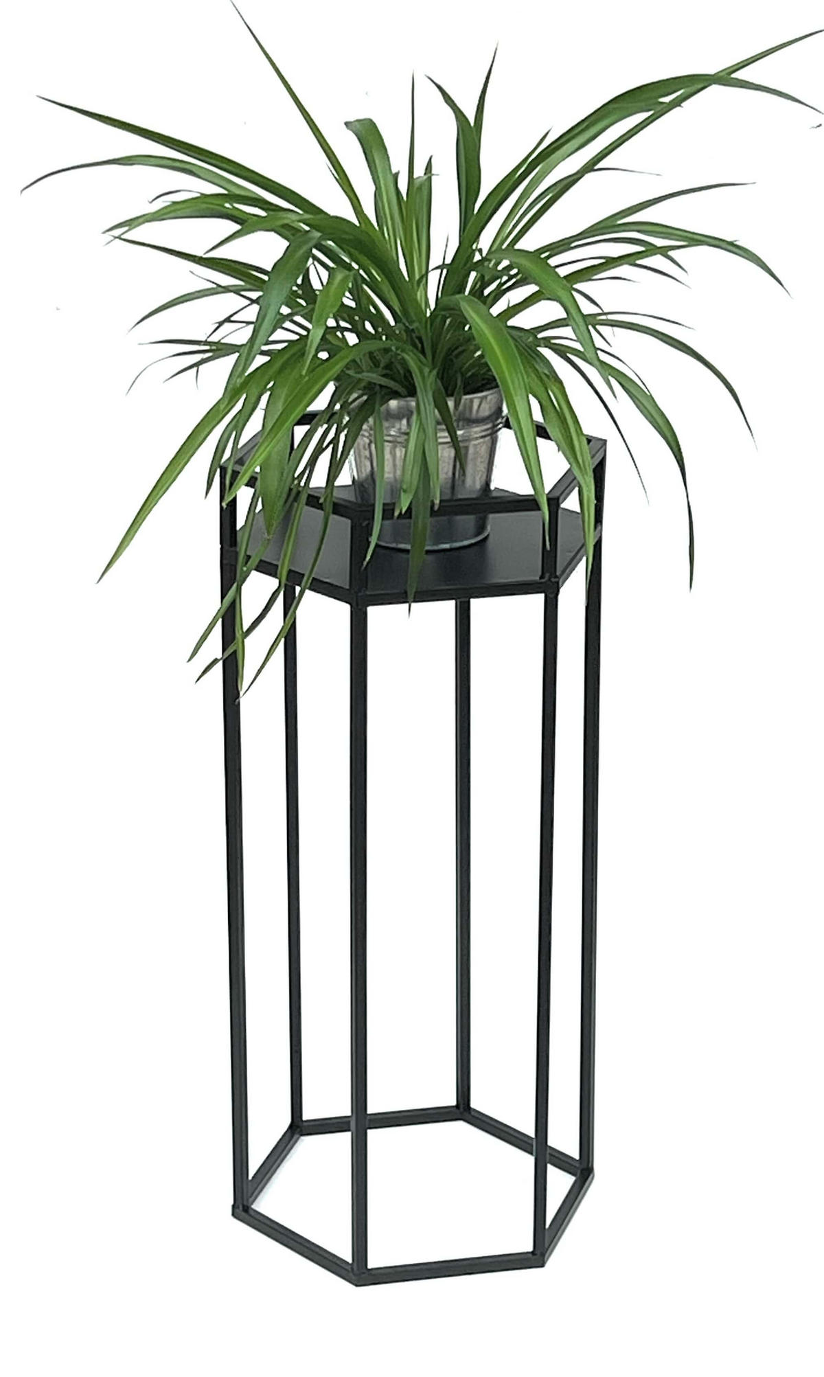 BLUMENHOCKER Metall Schwarz 6eck 60 cm - Schwarz, Metall (29/60/25cm) - DanDiBo