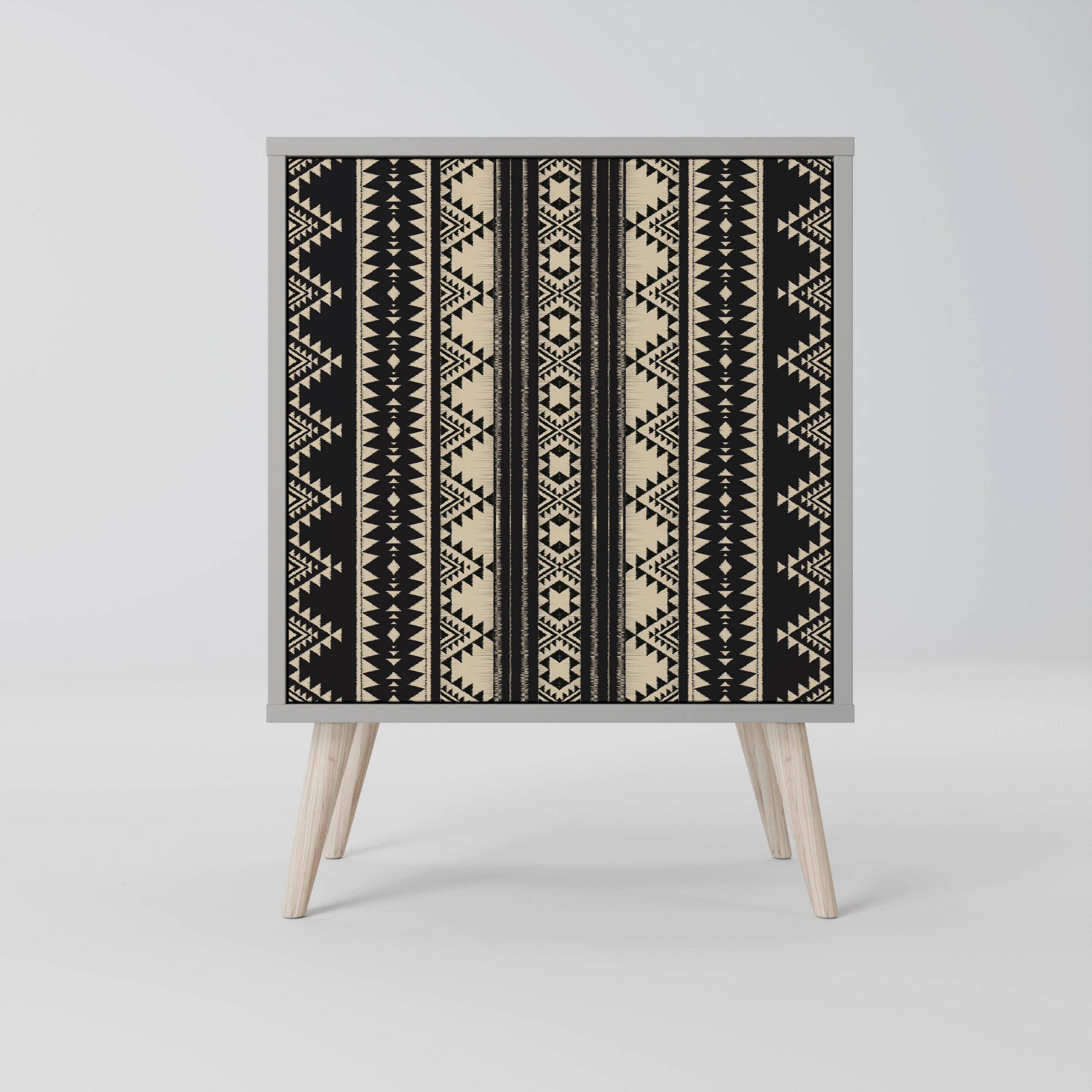 SIDEBOARD AZTEC, Grau, 57,5x42x77,5 cm, Schräge Buchenholzfüße - Buchefarben/Multicolor, Holzwerkstoff/Buchenholz (57.5/77.5/42cm) - SpaceRebels