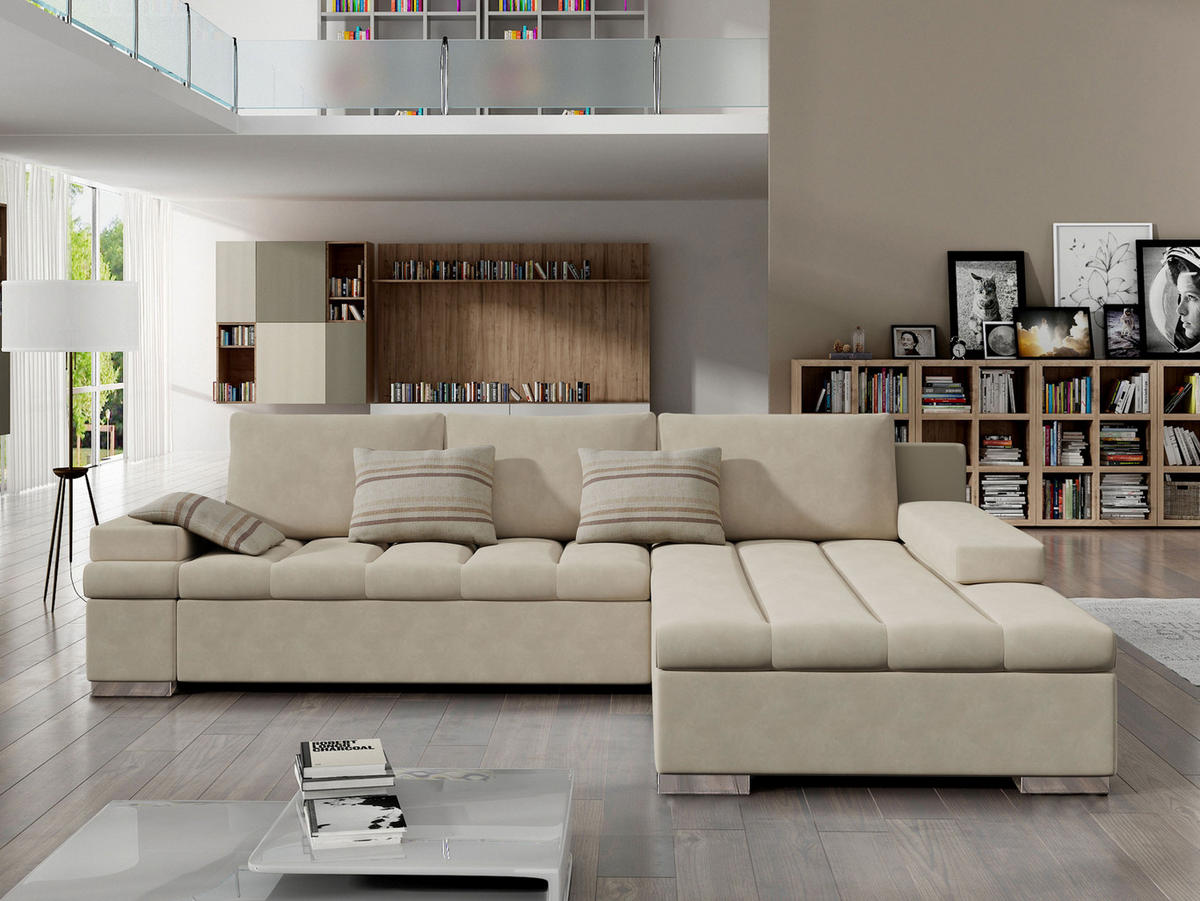 ECKSOFA Bangkok, Seite: Rechts - Beige/Silberfarben, Holz/Textil (310/175cm) - MIRJAN24