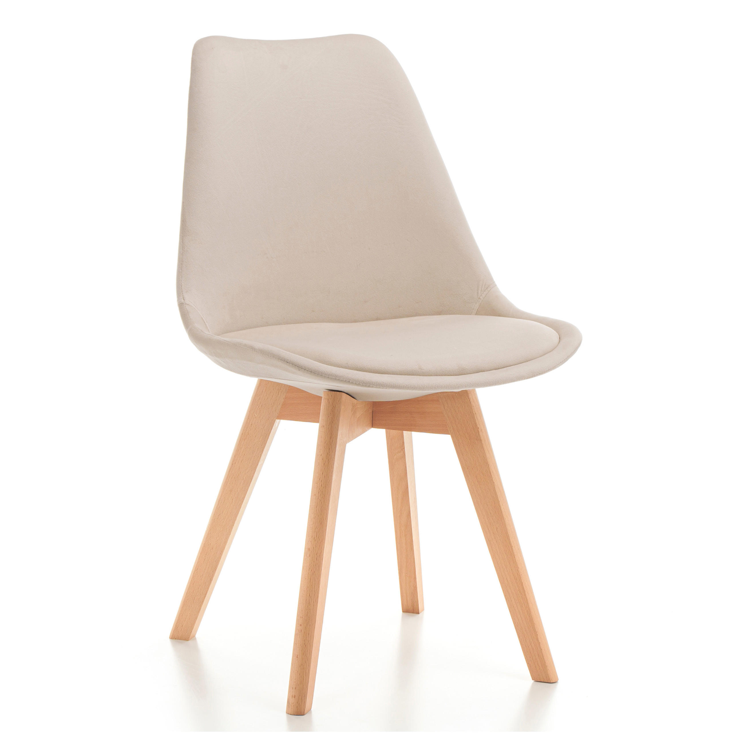 STUHL Dublin modern beige, Holzbeinen - Veloursstoff und Polsterschaum - Ecru/Beige, Holz/Textil (50/83/54cm) - NEW HOME