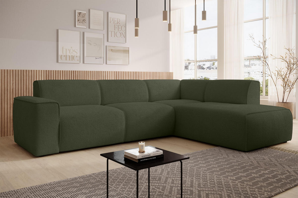 ECKSOFA L Form Didim Grün 292/220/78 cm – großes Sofa stilvoll & bequem R - Schwarz/Grün, Kunststoff/Textil (292/220cm) - AX Living