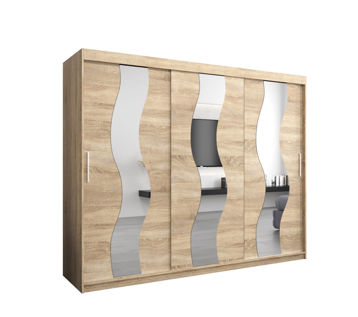 SCHWEBETÜRENSCHRANK 200/250/62 2-türig - Silberfarben/Sonoma Eiche, Holz/Kunststoff (250/200/62cm) - Abiks Möbel