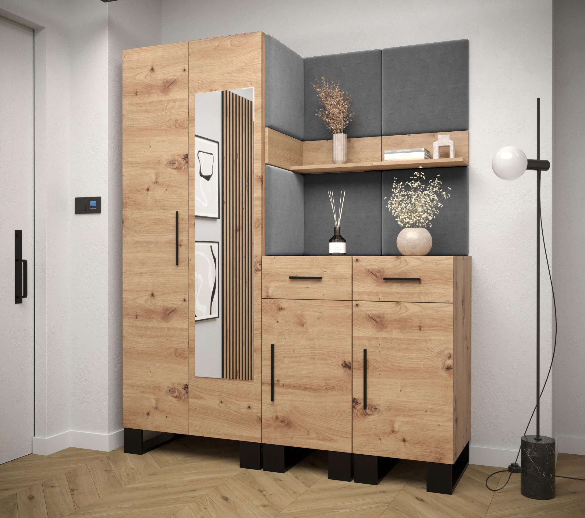 GARDEROBEN-SET 196/158/45,6 - Schwarz/Eiche Artisan, Holz/Kunststoff (158/196/45.6cm) - Abiks Möbel