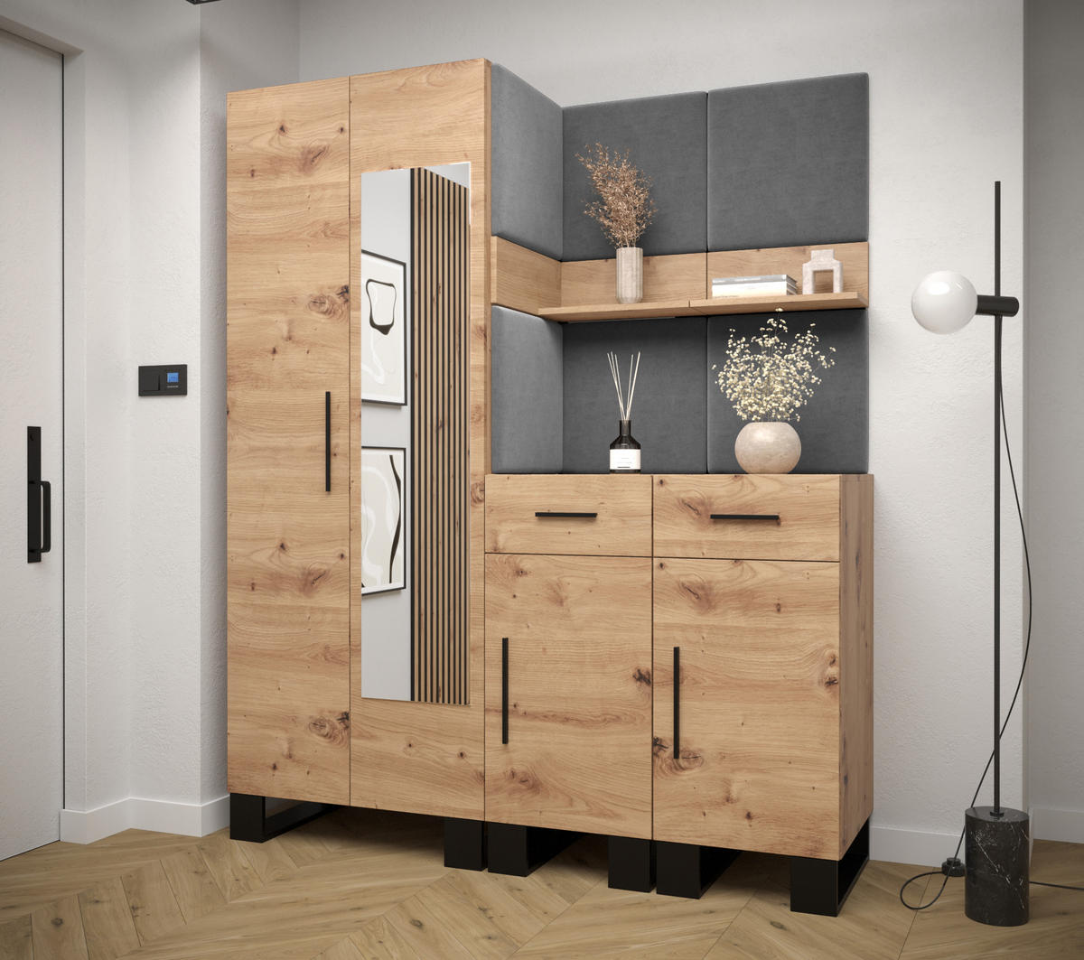 GARDEROBEN-SET 196/158/45,6 - Schwarz/Eiche Artisan, Holz/Kunststoff (158/196/45.6cm) - Abiks Möbel