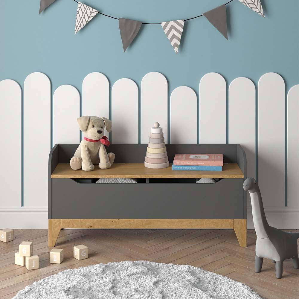 SPIELZEUGTRUHE Malia Grau/Eiche 107.2 x 50 cm mit Sitzbank - Eichefarben, Holzwerkstoff (107.2/30cm) - VitaliSpa