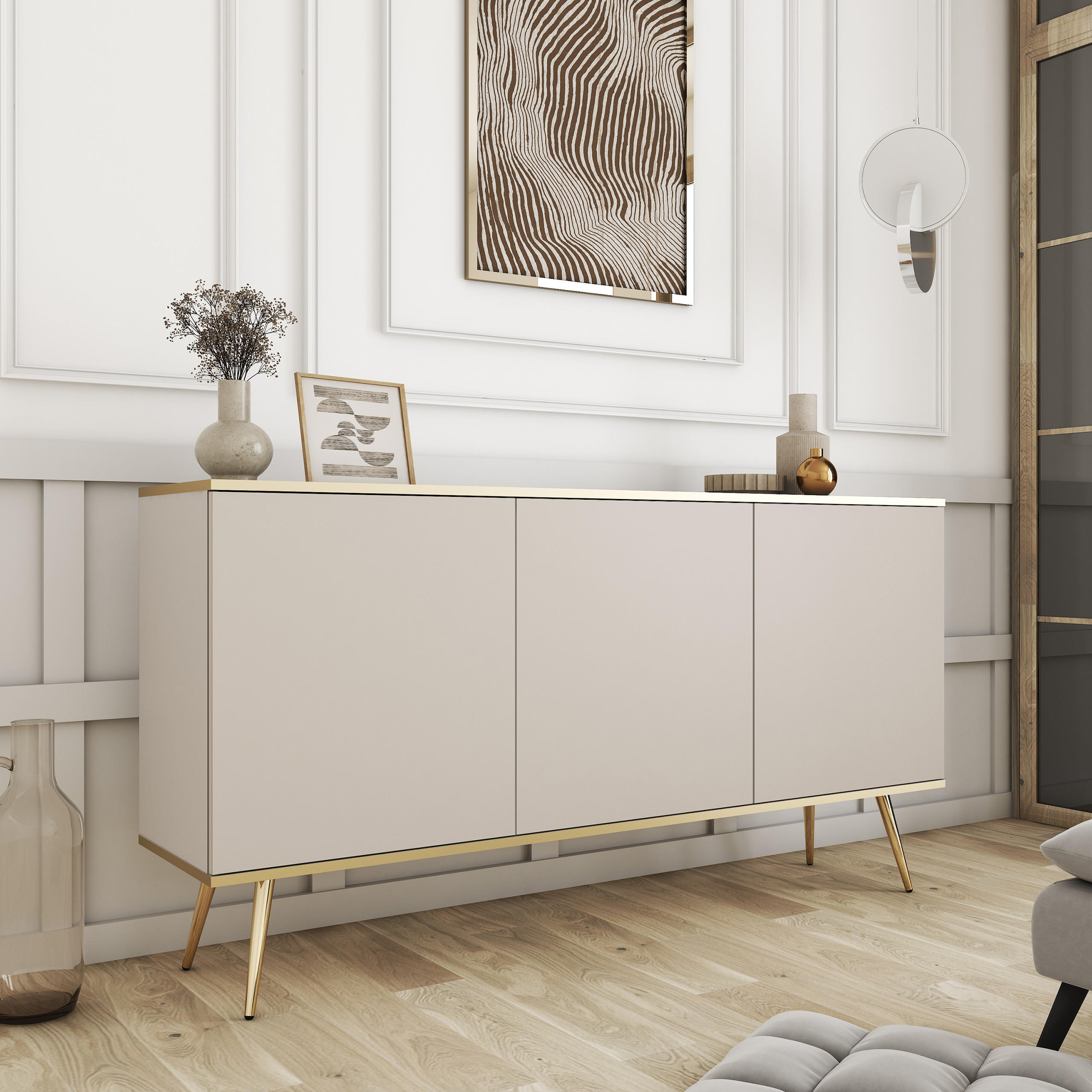 SIDEBOARD VENEZIA 160/85/39cm 3 Türen Beige - Beige, Holzwerkstoff (160/85/39cm) - MASSENO